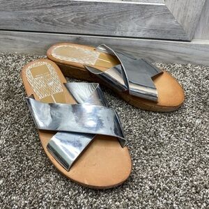dolce vita Silver Criss-Cross Cork Wedge Mule Slide 7